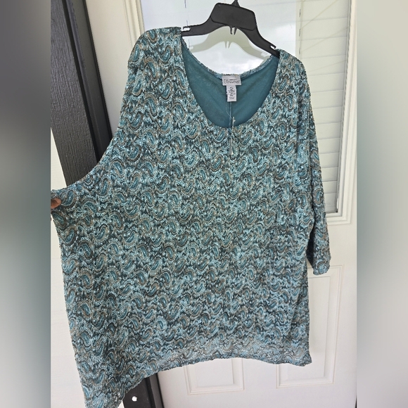 Catherines Tunic Lace Top 5X Plus Embroidered Lined Women New Teal - Picture 8 of 13